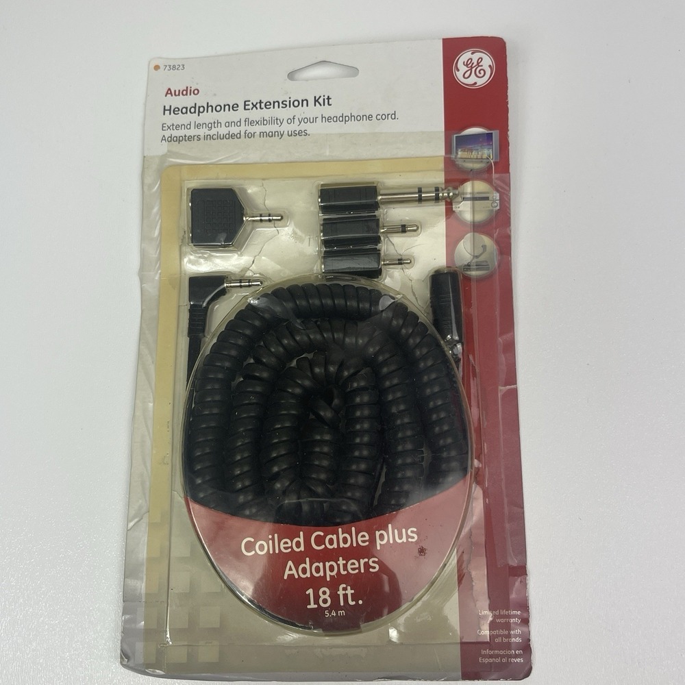 GE Headphone Extension Kit Cable Adapters 18 Feet Unopened In Package - Picture 3 of 8
